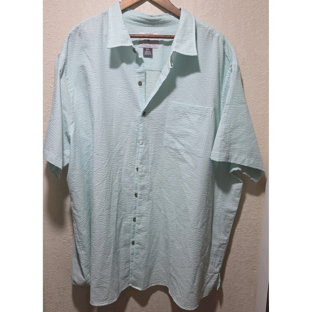 Oak Hill Shirt Men's 3XL Green and White Seersucker Gingham Short Sleeve